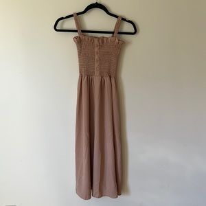 Small Beige Smocked Midi Dress